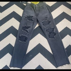 black distressed mom jeans
